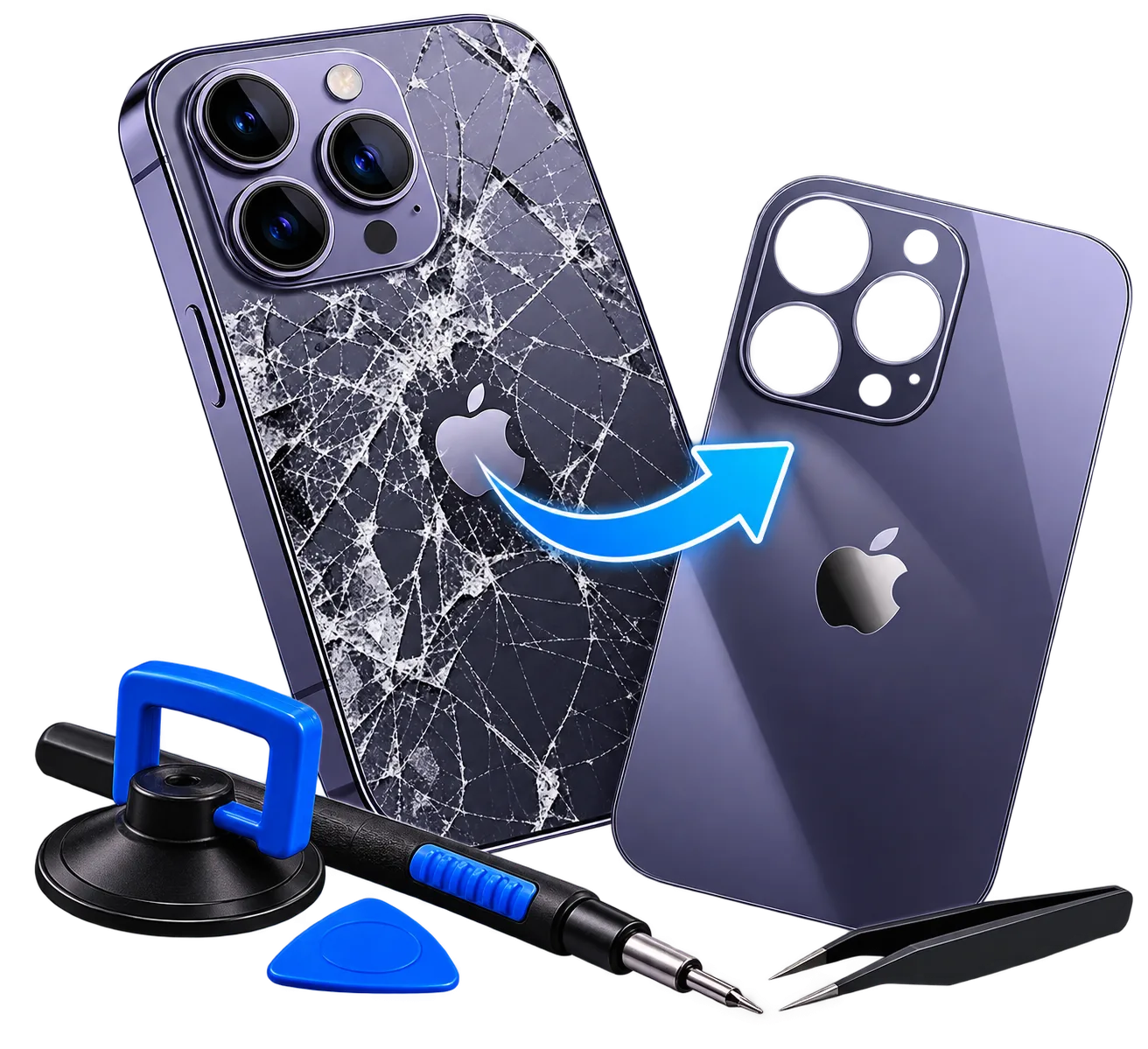 Bakglass reparasjon for iPhone, Samsung, Google Pixel og OnePlus