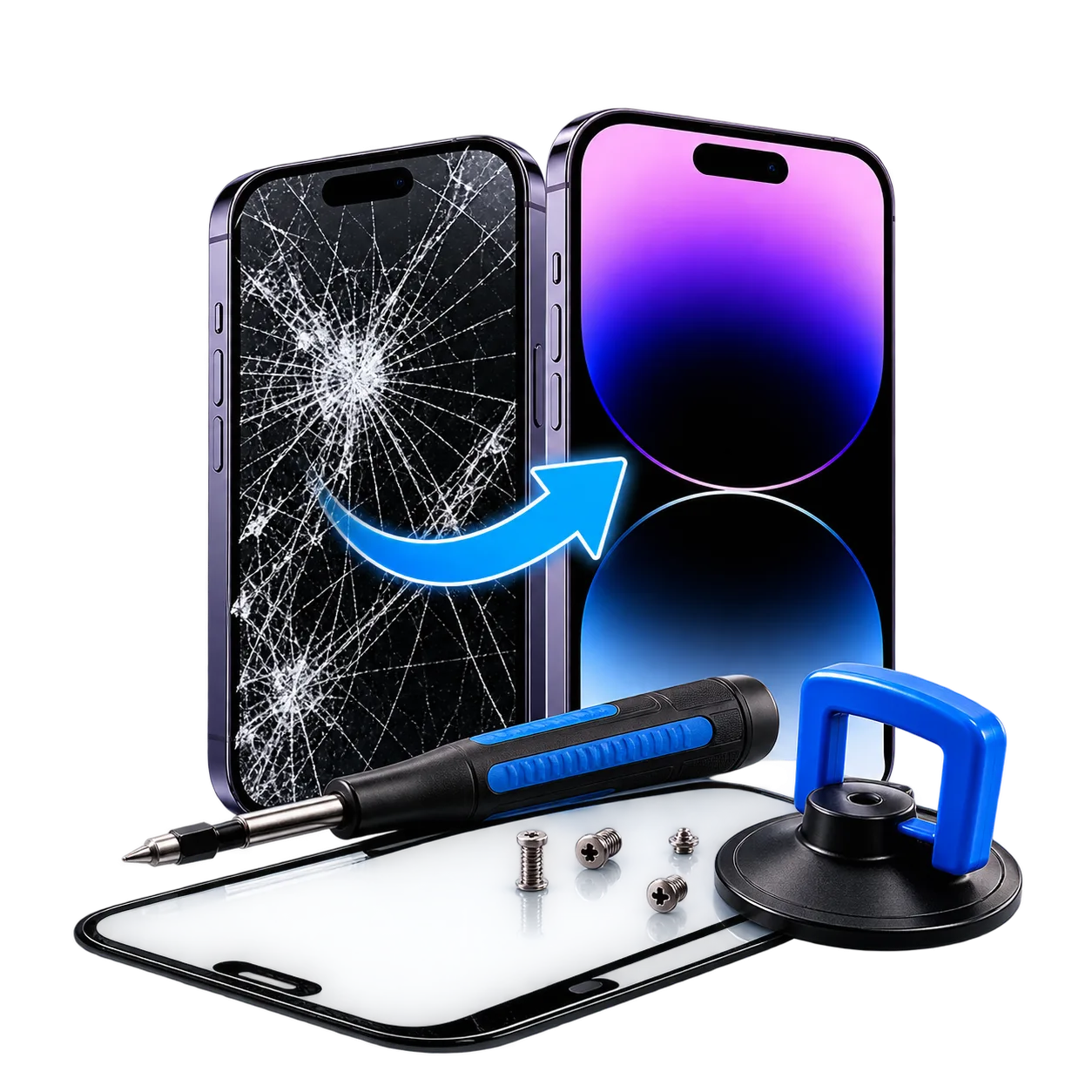 Skjermbytte reparasjon av iPhone, Samsung og Google Pixel